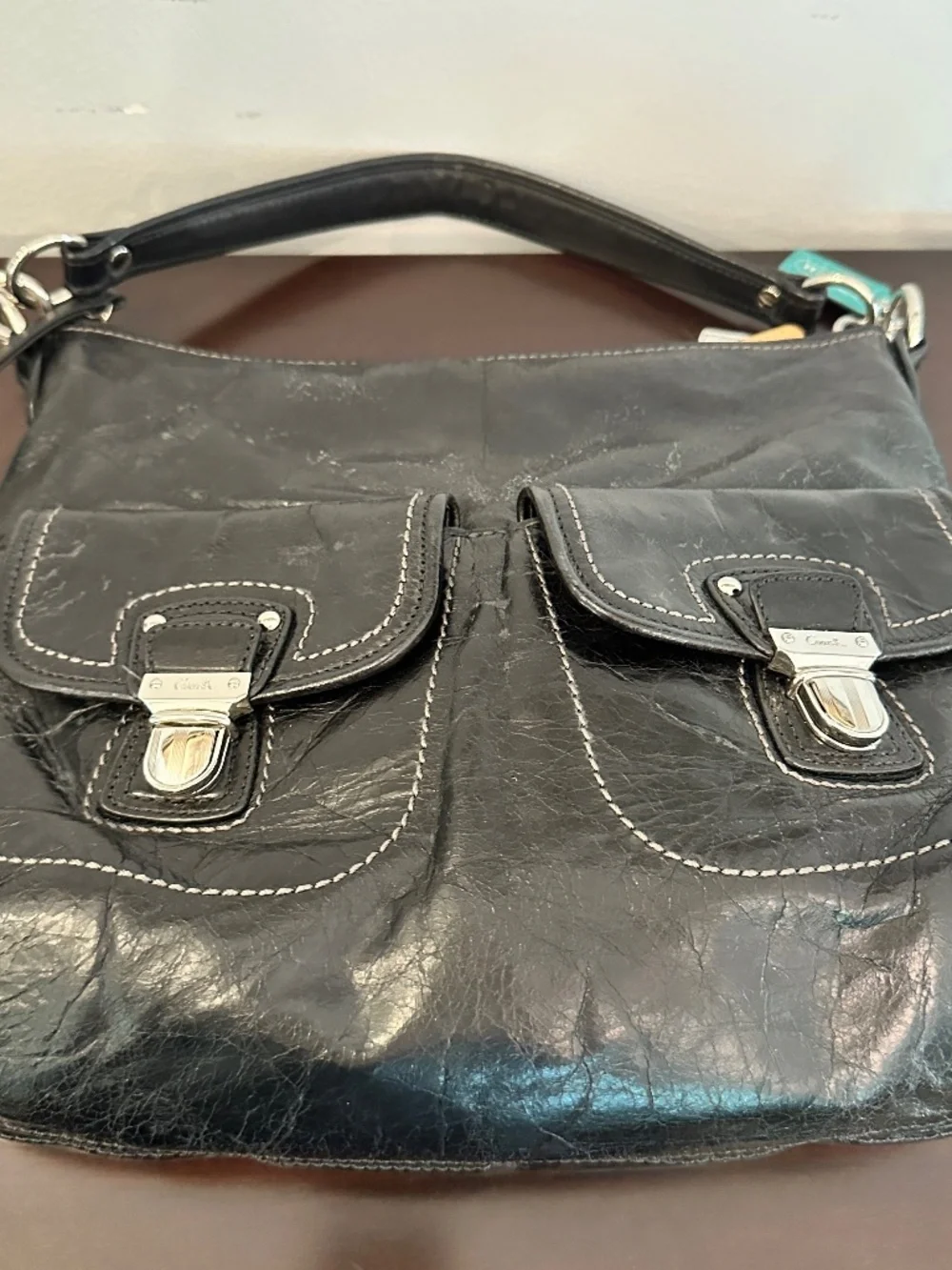 Y2K Coach Distressed Leather Double Pockets Limited Edition Shoulder Bag 19768
